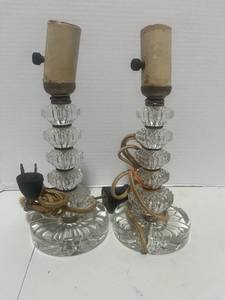Pair of Vintage Glass Lamps Stacked Design