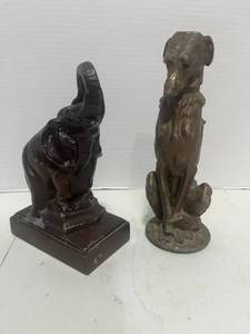 Vintage Pot Metal Elephant and BronzeBrass Greyhound Dog