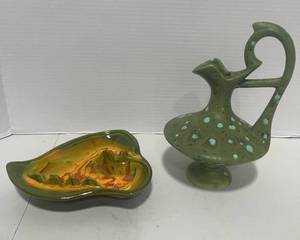 MCM Ashtray and Drip Glaze Art Pottery Pitcher