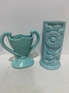 Vintage Double Handled Carmark Trophy Vase (Hairline) and 1940s Cameron Clay Zinnia Vase