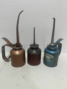 Three Vintage Oil Cans Rainbow Pump Oiler