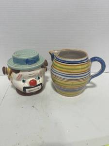 1940s Lipper and Mann Ceramic Clown Cookie Jar and Italian Pitcher