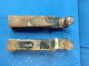 Two used steel trailer hitch ball mounts with 2 balls