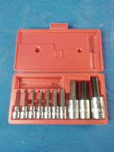 Proto J4900A hex bit socket set featuring 10 pieces stored in a red blow-molded case.
