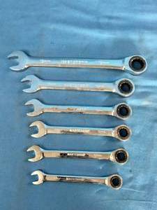 Mastergrip 6-piece metric reversible ratcheting combination wrench set.