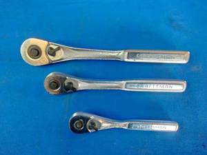Craftsman Quick Release Ratchets: This set includes three teardrop-shaped ratchets, typically featuring 1/2-inch, 3/8-inch, and 1/4-inch drives.