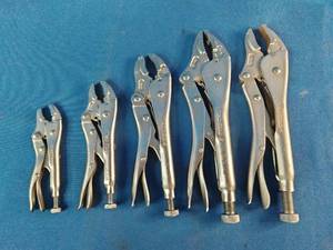 5-piece professional locking pliers set from Matco Tools, arranged in increasing order of size