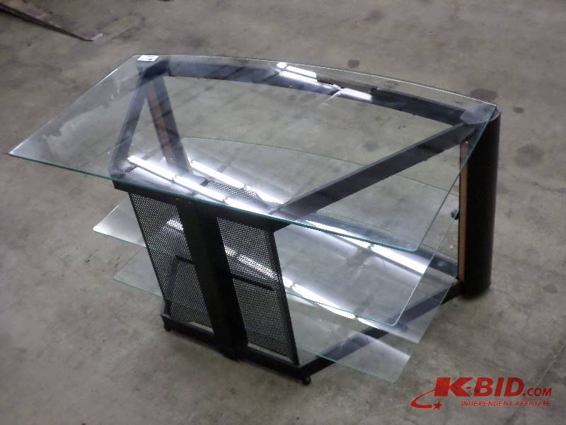 lot 91 image: 3-Level Steel-Framed T.V. Stand Wit...