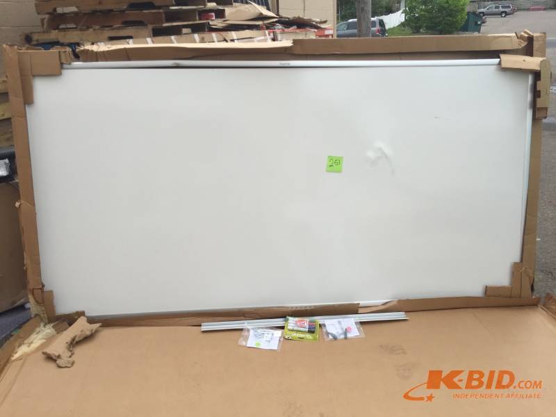 lot 251 image: Staples Dry-Erase Whiteboard with Tray, Mahogany Frame, 4 x 3