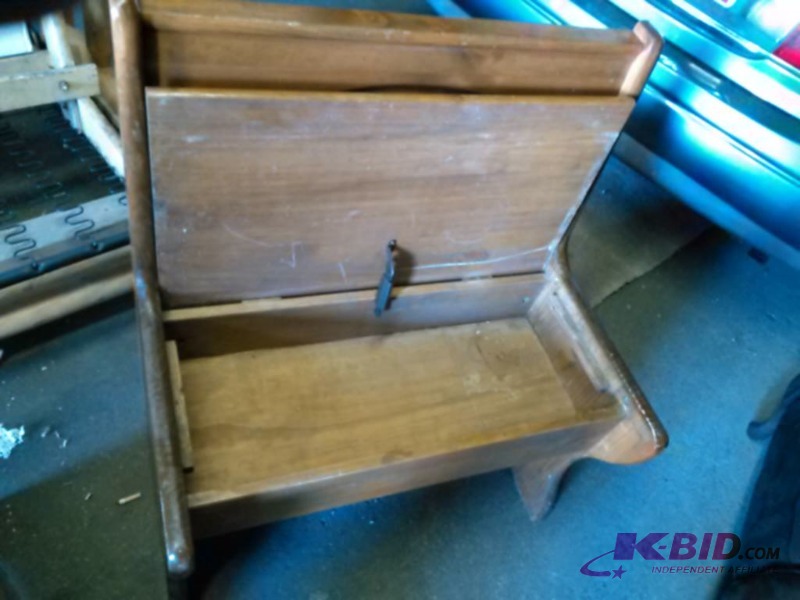VERY NICE ANTIQUE SMALL CHURCH PEW WITH STORAGE-HALLWAY BENCH 30 LONG