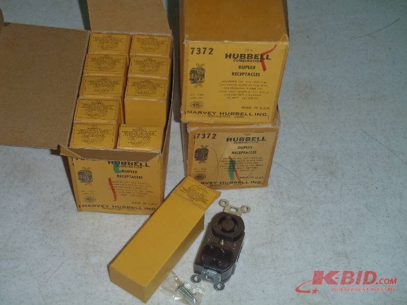 lot 75 image: Three Boxes (10 per box) Hubbell 7372 Duplex Receptacles