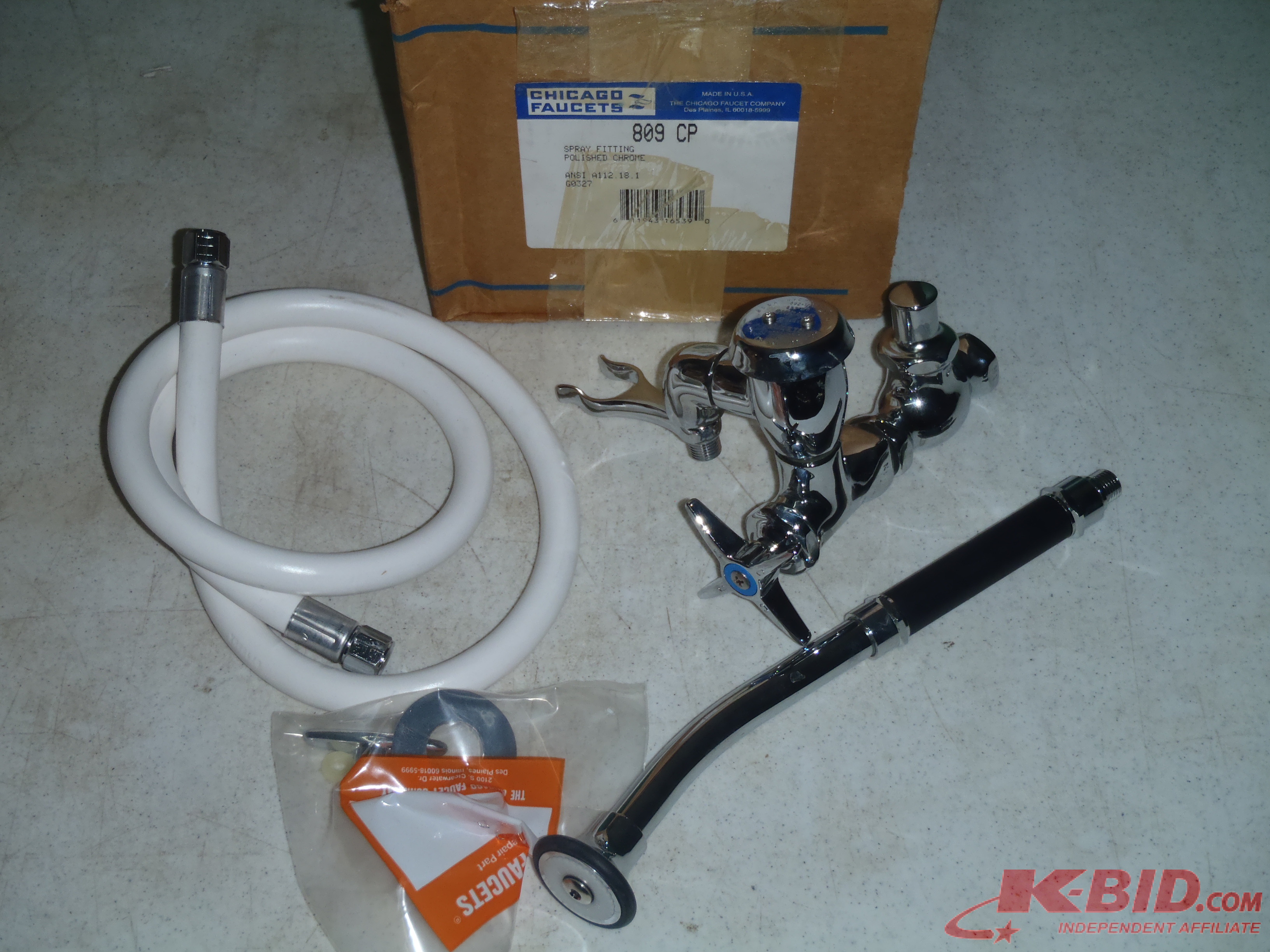 lot 173 image: Chicago Faucets 809 CP Chrome Wall Mount Spray Fitting