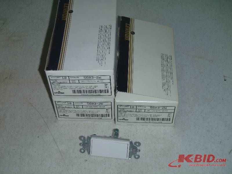 lot 268 image: 3 Boxes (10 per box) Leviton 5603-2W White 3-Way Rocker Switch