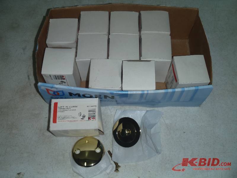 lot 301 image: Box of Keeney 62-99PB Polished Brass Drain Trim Kits