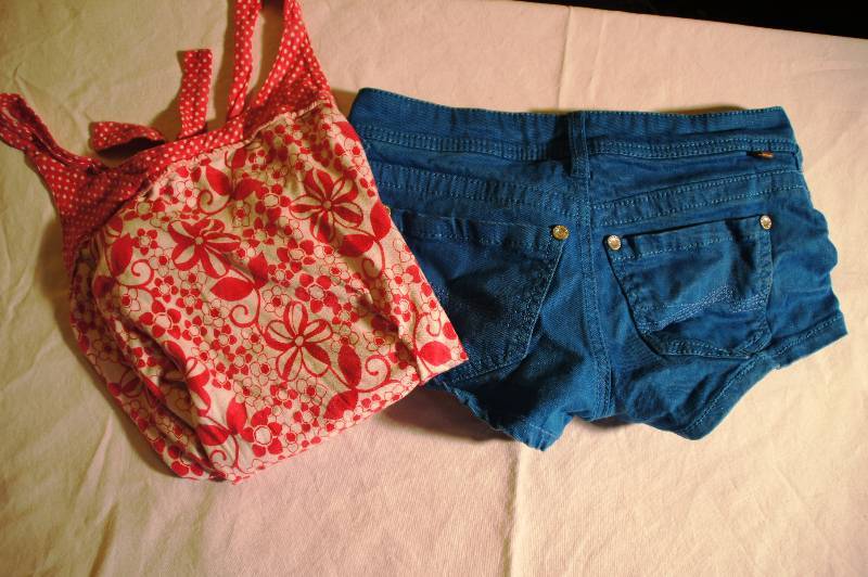 Almost Famous Blue Shorts - Size 0 & Pink Tank Top