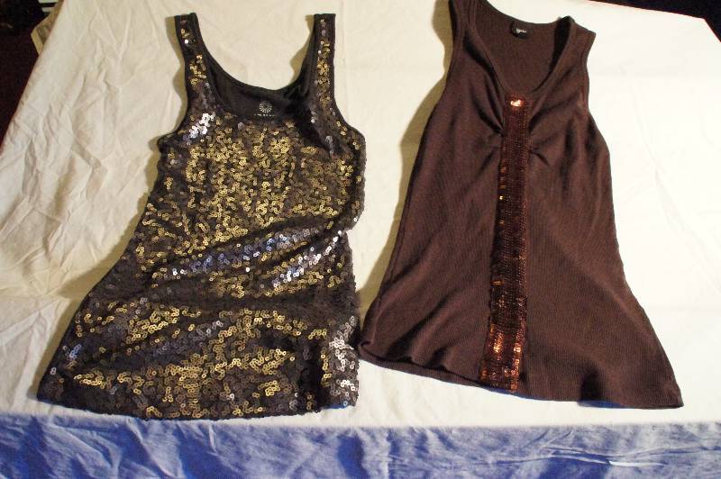 Teen - Old Navy Sequins Top Grey S & Brown Top With Sequins - Lg
