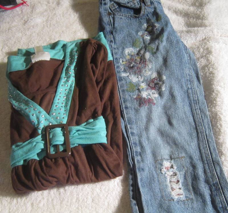 Limited Too Brown and Blue Top Size 8 and Squeeze Girl Size 7 Pants