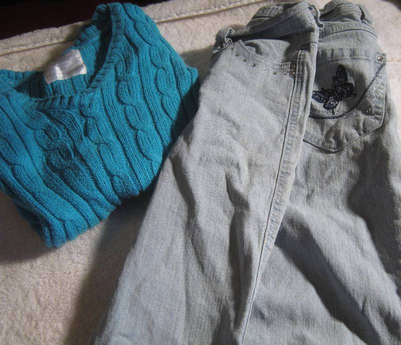 Blue Jeans Size 8 and Justice Blue Sweater Size 10