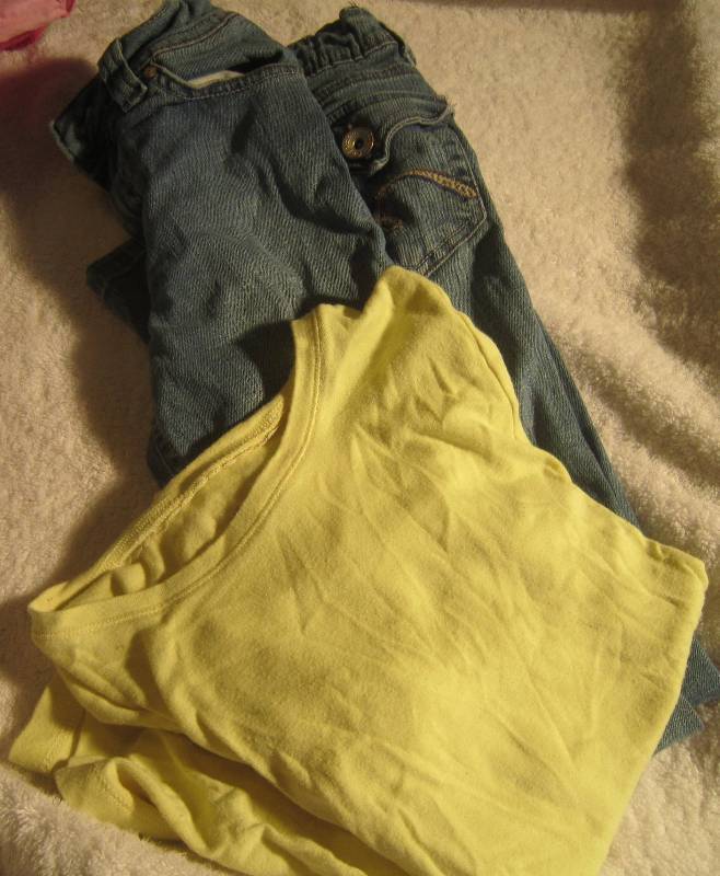 Justice Yellow Top Size M12 and Lei Blue Jeans Size 12s