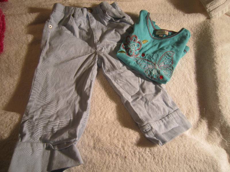 Blue Shirt with Butterflies Size Small (4 -5) & Blue Jeans Size 5