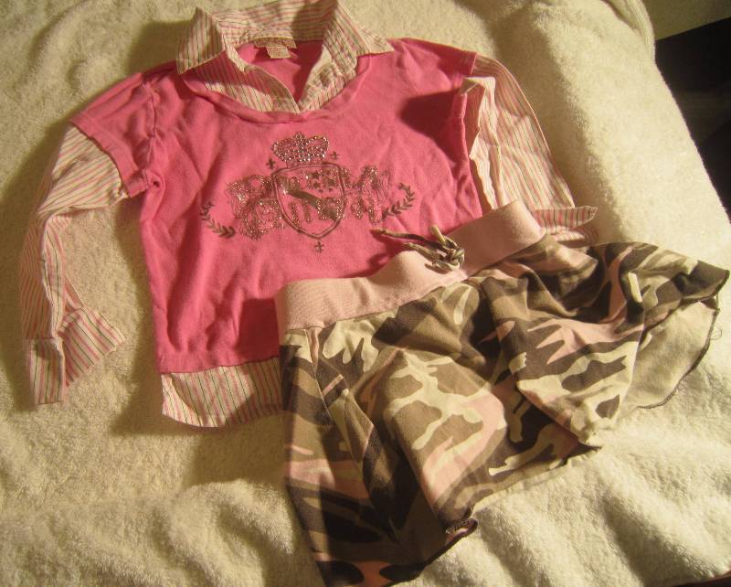 California Concepts Camouflage Skort - Size 7 and Knitworks Pink Top - Size M (7-8)