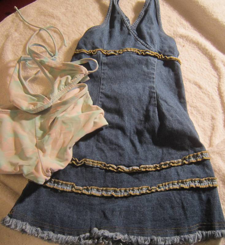 Bllue Jean Dress - Size 7-8 and Swimsuit Size M