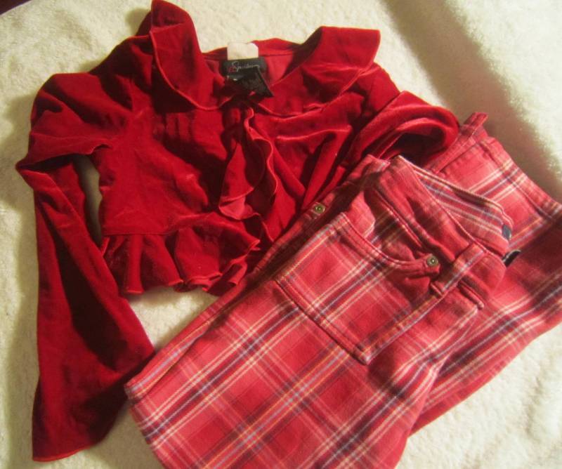 Speechless Red Velvet Top - Size 8 and Abercrombie Plaid Pants - Size 8