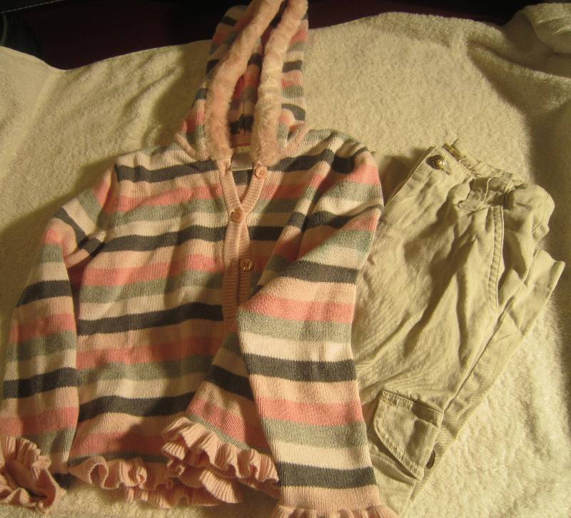 Gymboree Pink and Grey Hooded Sweater and Arizona Kaki Pants - Size 8