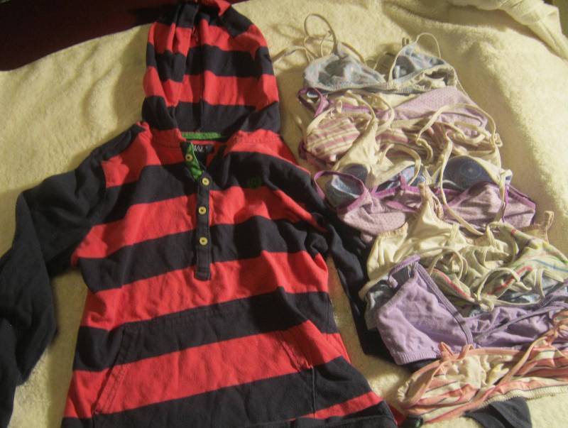 13 Girls Training Bras and Blue and Pink Chaps Shirt
