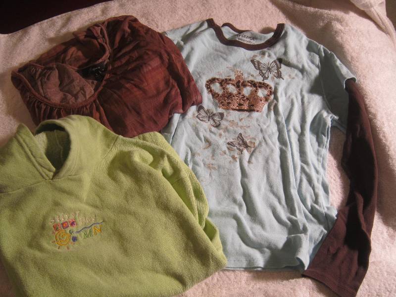 Arizona Blue and Brown Shirt - Size 14 - 16, Express Brown Shirt Size L and Green Sweatshirt - Size L