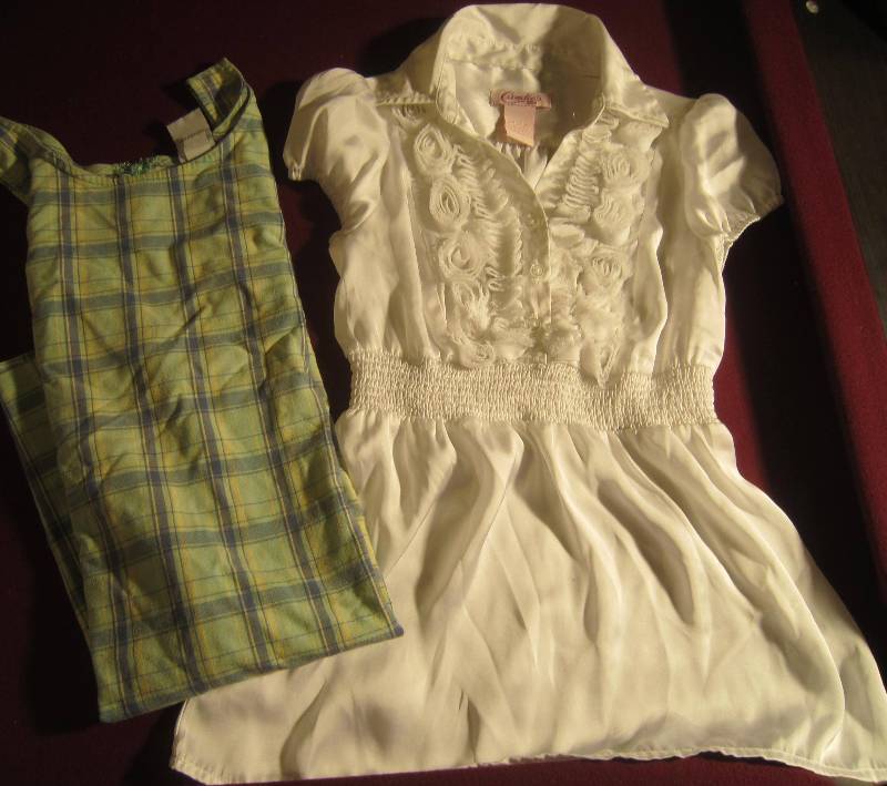 Candies White Blouse Top - Size 10 - 12 and Old Navy Plaid Dress - Size 2
