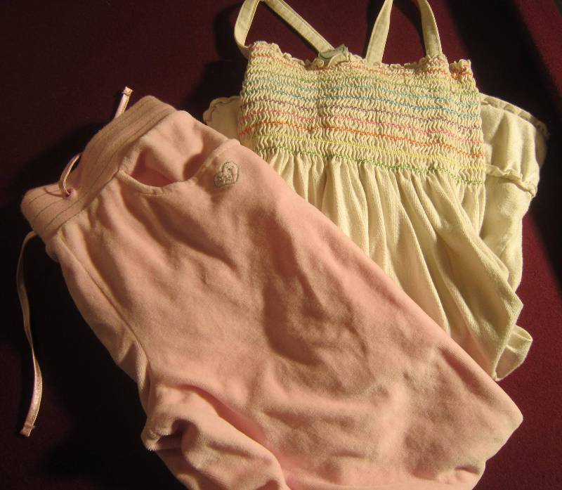 Arizona Pink Sweat Pants and White with Stripes Dress - Size 7 - 8
