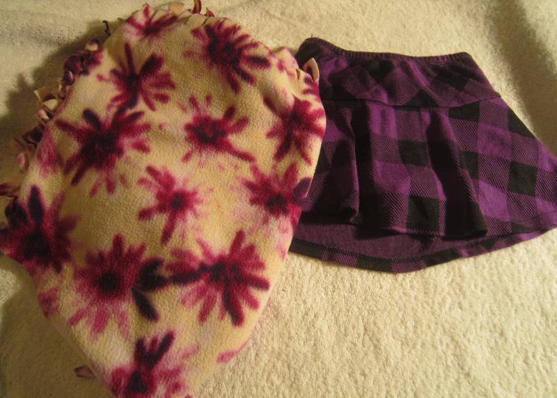 Plaid Purple and Black Shorts - Size 7 - 8 and Purple and White Shawl