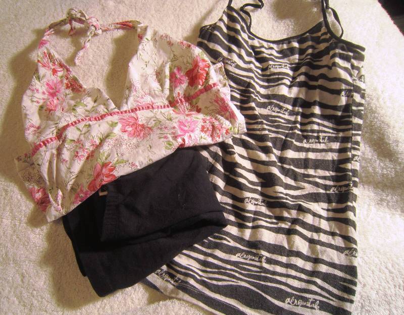 Aeropostale Black and White Camisole - Size Teen M, Trixxi White and Floral Top - Size Teen M and Black Stretch Shorts