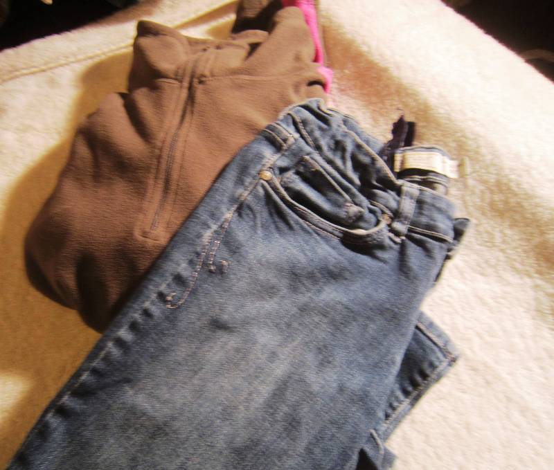 Old Navy Brown and Pink Sweat Shirt - Size Teen M and Old Navy Blue Jeans - Size 12