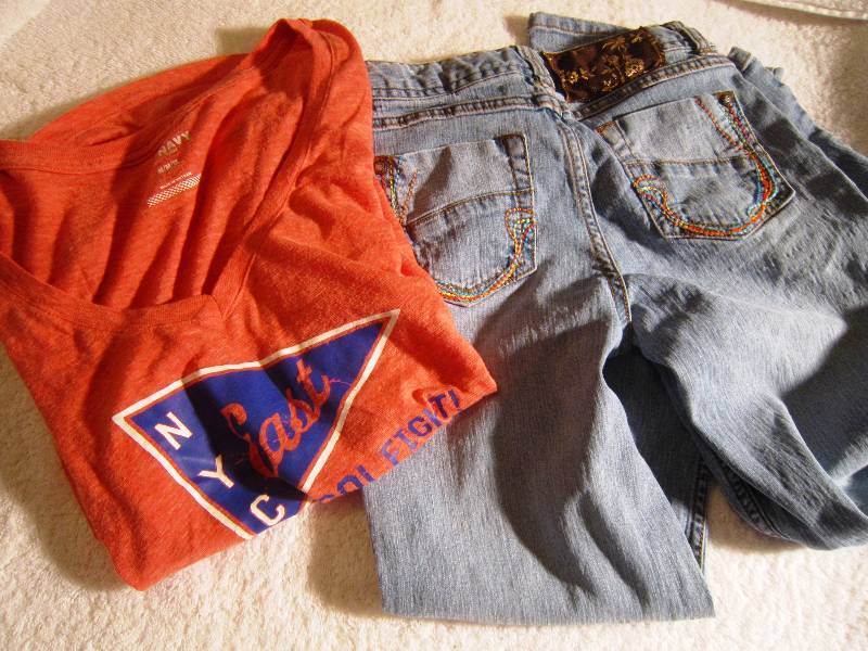 Old Navy Orange Shirt - Size Teen M and SO Blue Jeans Skinny 12 Slim