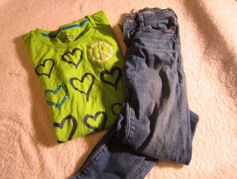Abercrombie Blue Jeans - Size 12 Slim and Aero Green Shirt - Size Teen M