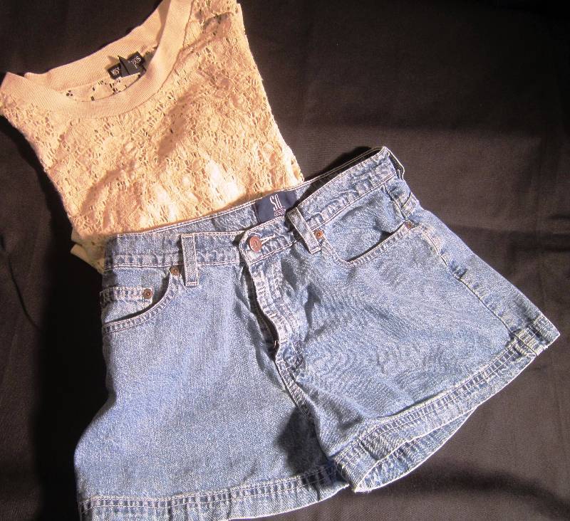 Teen - Lace Miss Chievous Shirt Size Sm & SO Jean Shorts Size 7 Adult