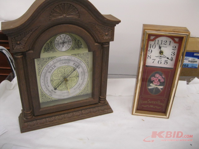 1 wood clock & 1 barometer
