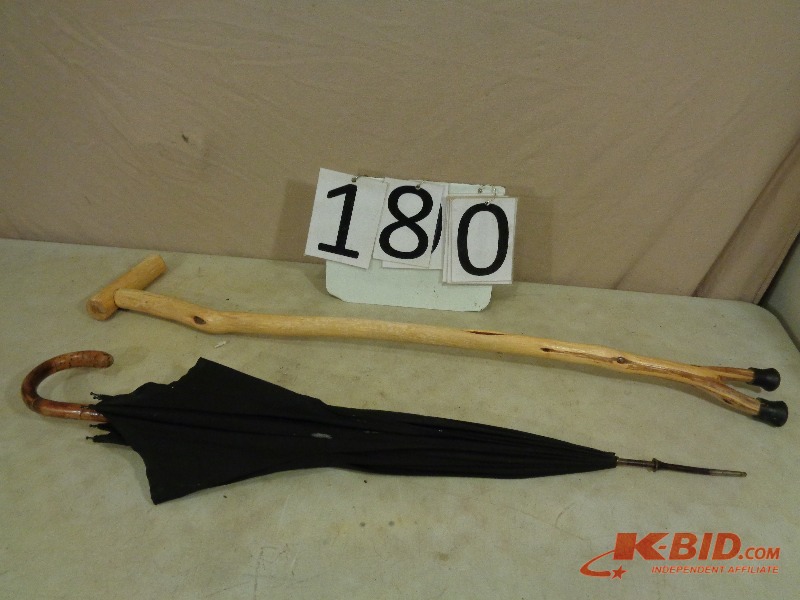 Vintage umbrella and log style cane
