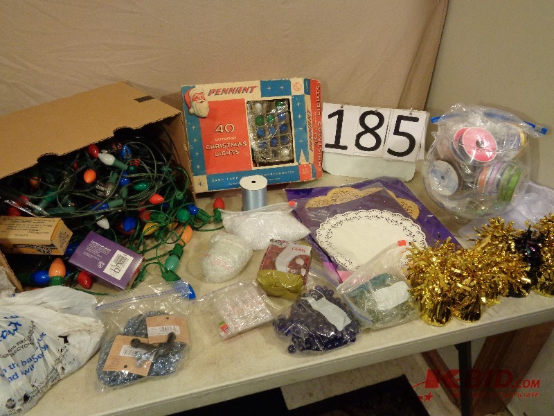 Party decor, ribbon, christmas lights and more
