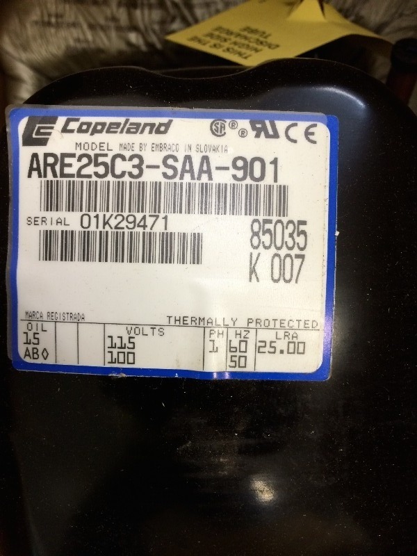 lot 29 image: Copeland Compressor ARE25C3-SAA-901, 115 volt, used in refrigeration  - Newold stock never used, sealed