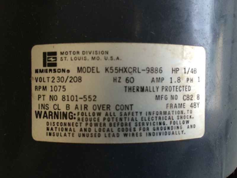 lot 101 image: Emerson Condenser Fan Motor  14 hp, 208230 volt, 1075 rpm