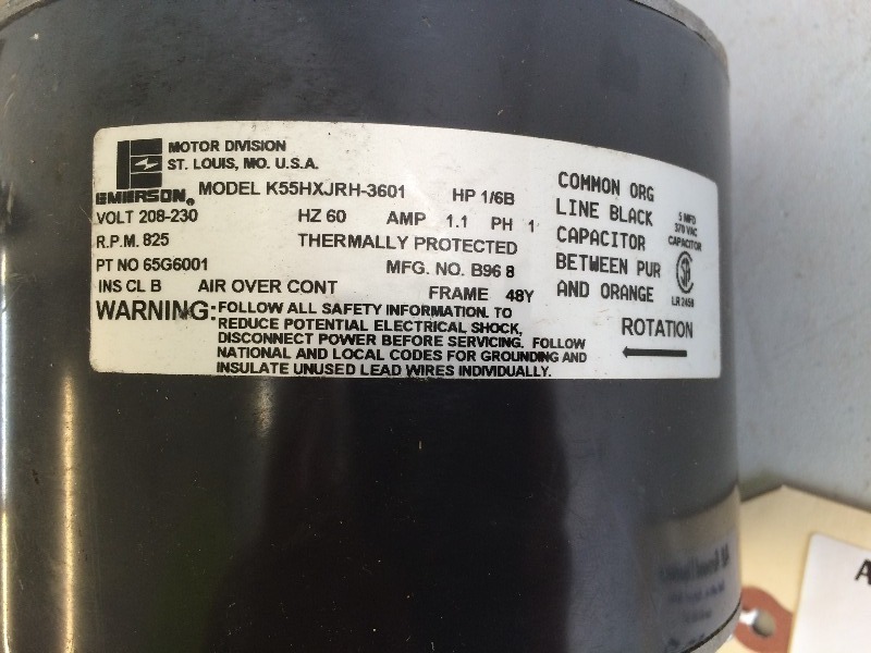 lot 102 image: Emerson Condenser Fan Motor  16 hp, 208230 volt, 825 rpm