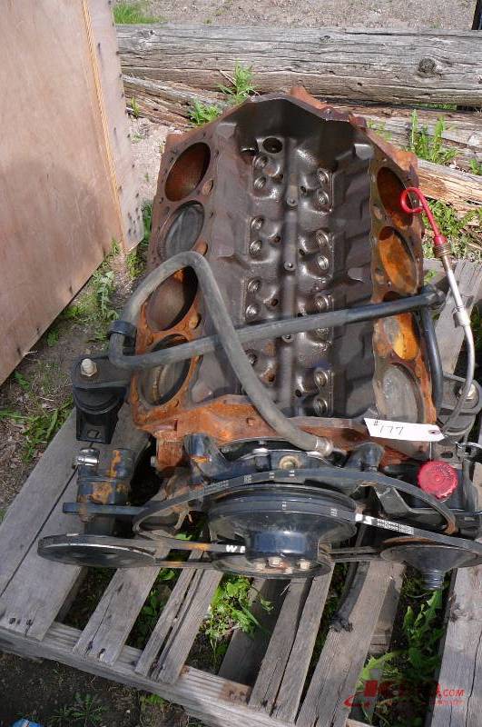 lot 177 image: In Board V8 Block with Starter, Power Steering Pump water Pump Misc for parts or scrap