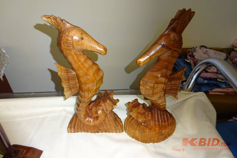 2 Sea Horses Wooden statues