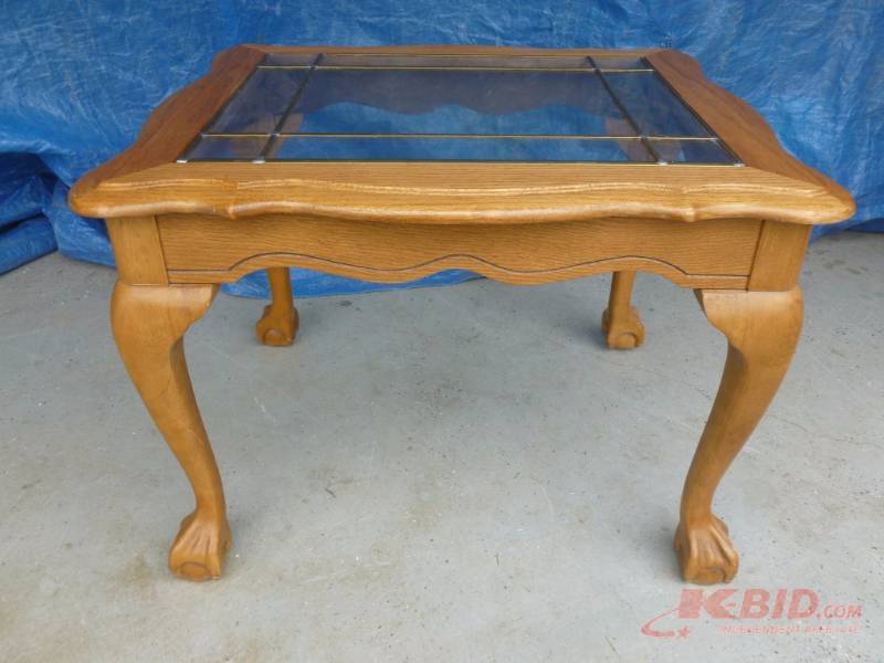 lot 6 image: Wooden Beveled Glass Table