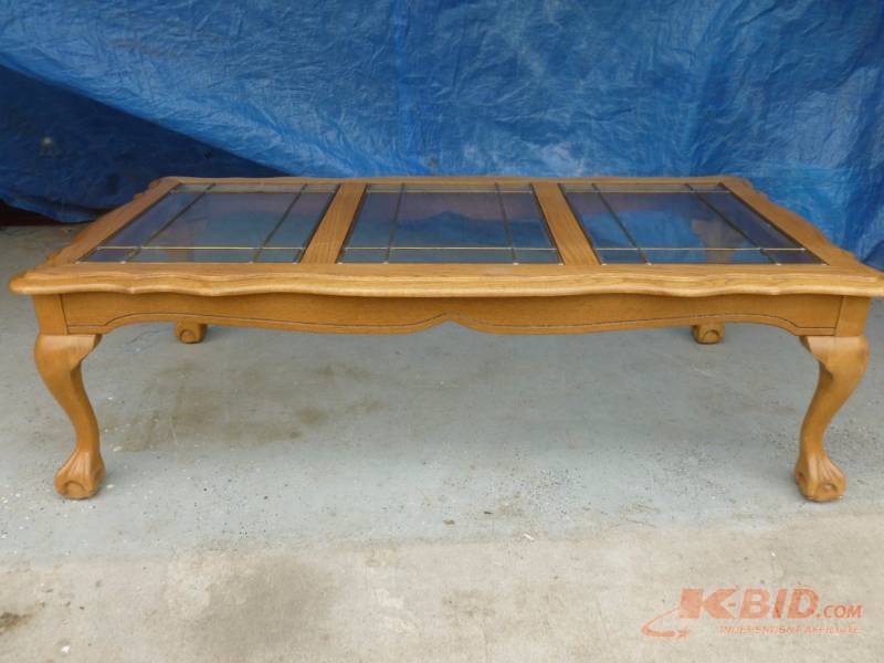 lot 7 image: Wooden Beveled Glass Table