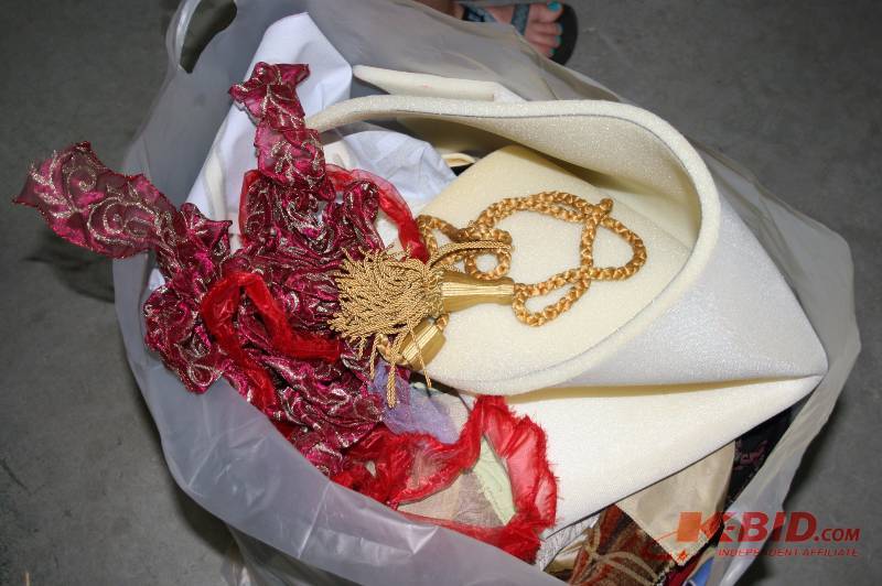 Large bag of fabric pieces and ribbon