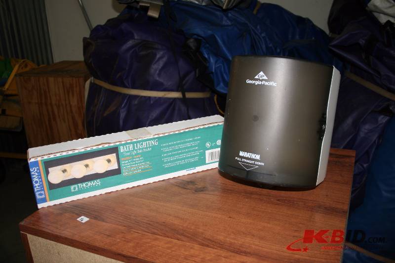 Bathroom Light fixture and paper towel dispenser